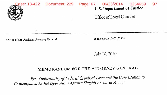 Department of Justice declassified drone memo. [6/23/14] 